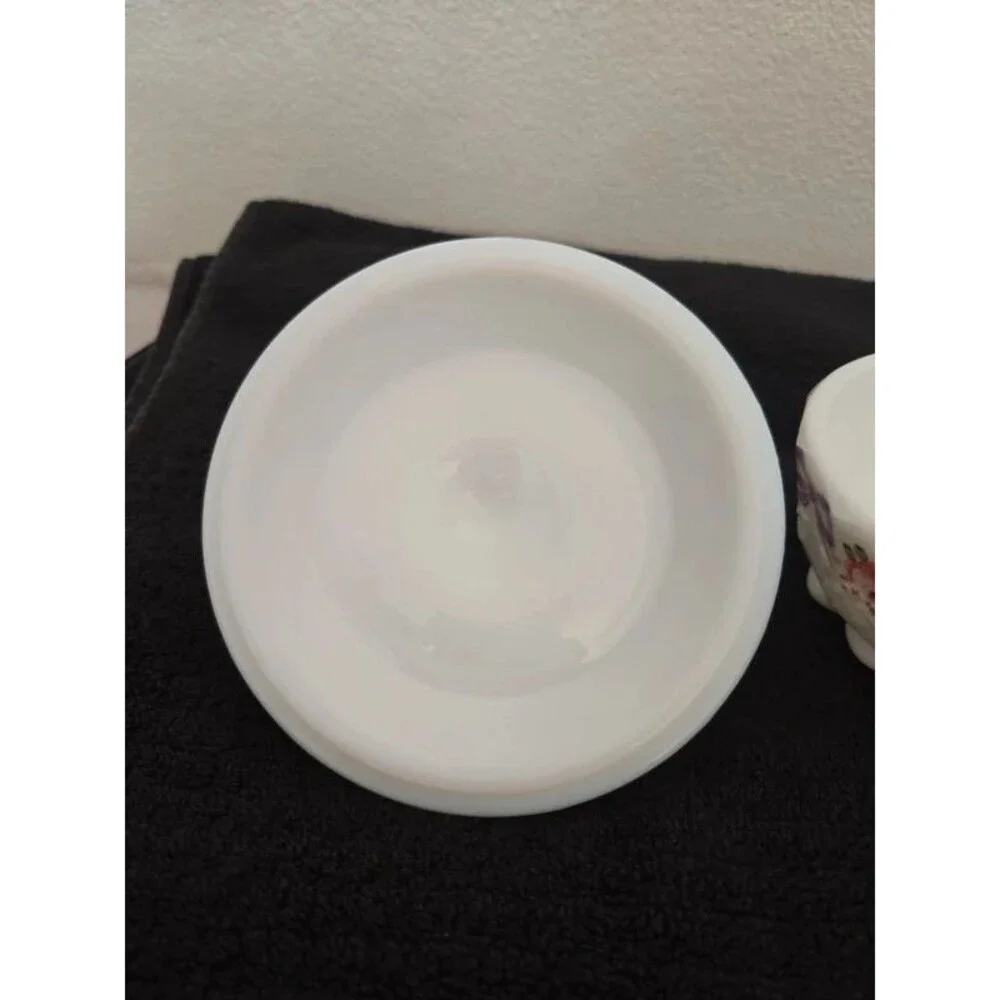 Westmoreland Milk Glass Paneled Grape Hand Painted Candy Dish Vanity Powder Box